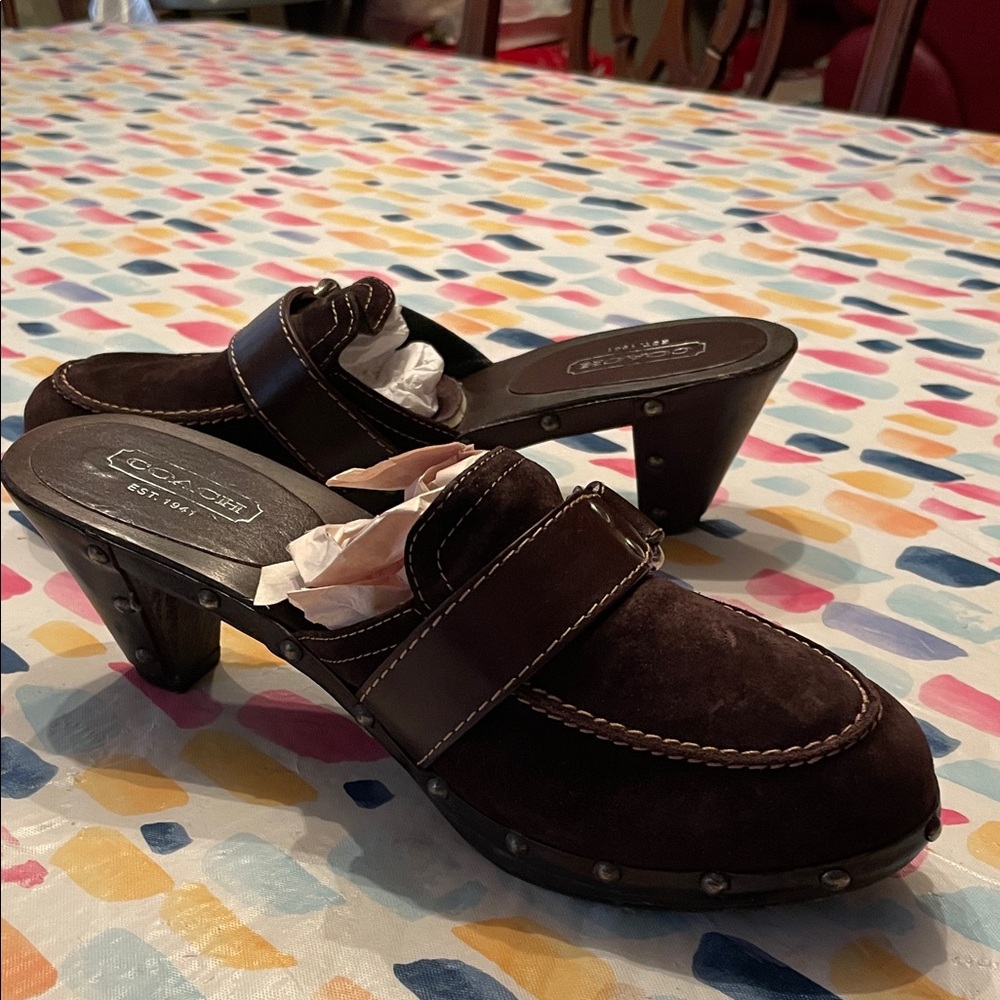 Coach Dark Brown Suede Mules